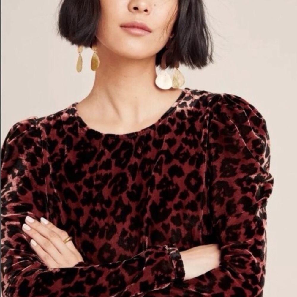 Anthropologie Dolan leopard Print Velvet Blouse perfect!! Sm Petite